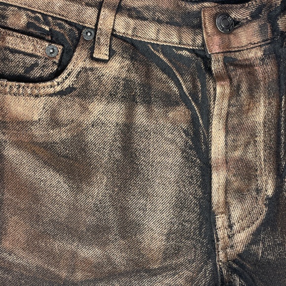 Maggie mid-rise destroyed raw crop hem shiny Fall Metal copper button fly jean - Picture 8 of 15